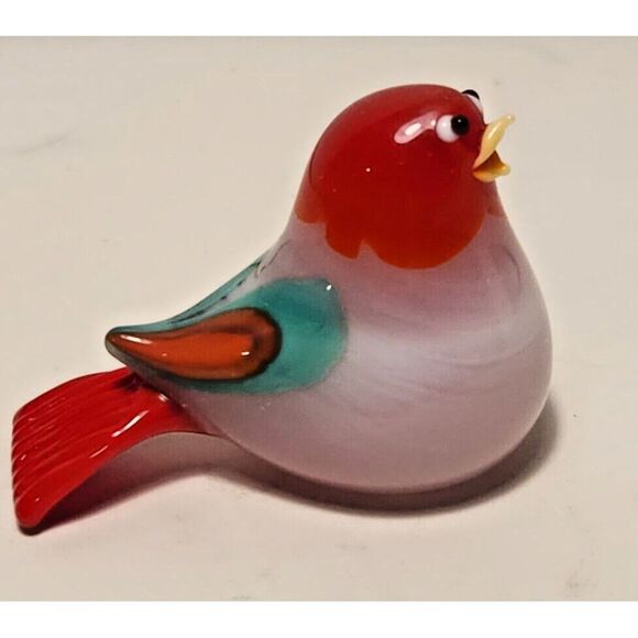 Vintage Murano Glass of Venice Art Glass Small‎ Baby Bird Red and White - Picture 1 of 9